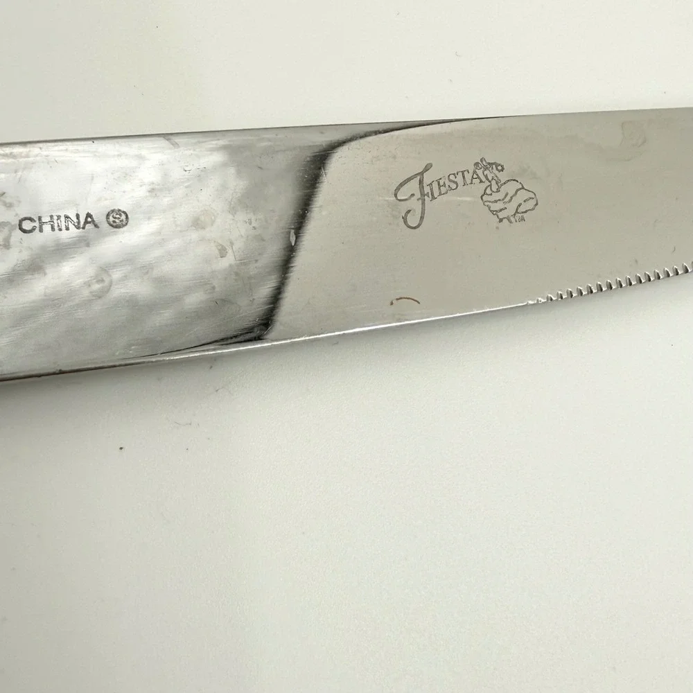 4‎ Fiestaware Celebration Stainless Dinner Knives Rainbow Inlay Flatware